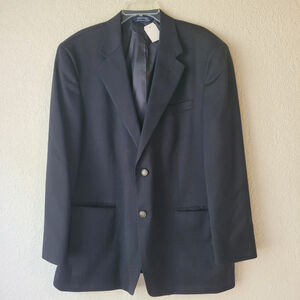 Stafford Executive 44R Black Two Button 100% pure Wool Mens Blazer Sport Jacket